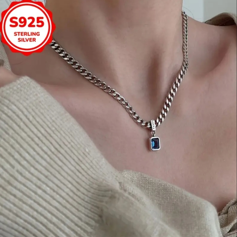 Hip Hop Chain Necklace with Blue Pendant